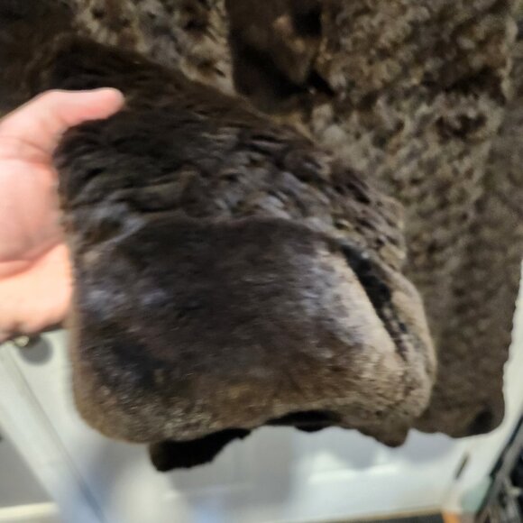 Womens Reversible Hooded Large Knitted Rex Rabbit Fur Jacket Raincoat Reversible - Picture 4 of 12